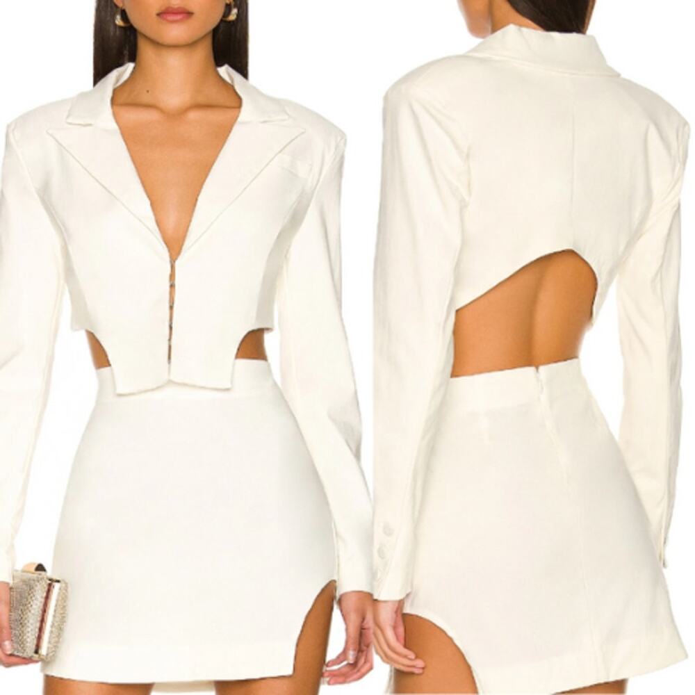 H:ours Kitt Asymmetric Crop Blazer Jacket Ivory Size S